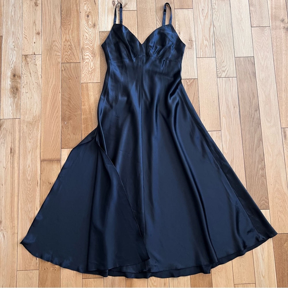 Vintage Victoria's Secret Black Satin A-Line Maxi Dress Side Slit Size Small - Picture 3 of 7